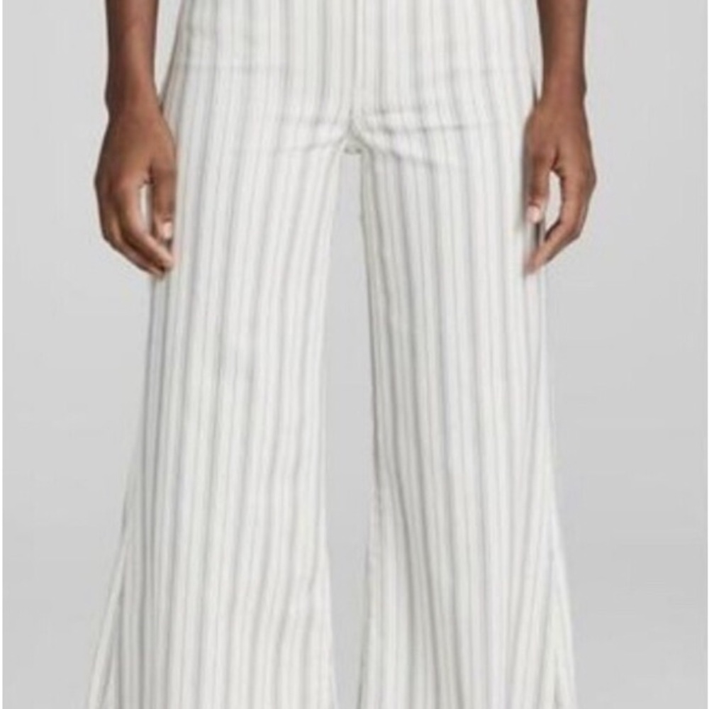 Frame Le Palazzo CropWide-Leg Striped Pants - White/Light Gray
